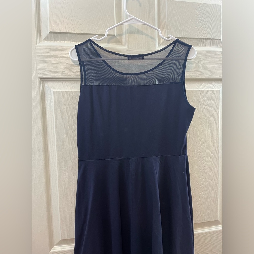 Classic Navy Mesh Yoke Midi Dress - Picture 3 of 4